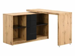 Escritorio extensible con tablero giratorio 360° en MDF natural y negro - PAVELO^Vente-unique Discount