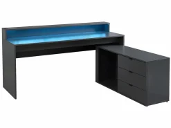 Escritorio gaming de esquina - Con LED - 3 cajones y 2 estantes - MDF - Gris - NEHA^Vente-unique Clearance