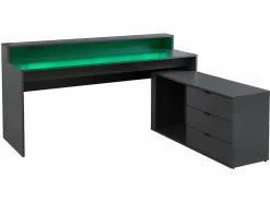 Escritorio gaming de esquina - Con LED - 3 cajones y 2 estantes - MDF - Gris - NEHA^Vente-unique Clearance