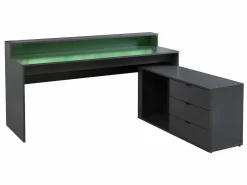 Escritorio gaming de esquina - Con LED - 3 cajones y 2 estantes - MDF - Gris - NEHA^Vente-unique Clearance