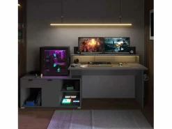 Mesa Gaming|Escritorio gaming modular Playit de melamina con LED 94,8x134 a 167,7x60 cm