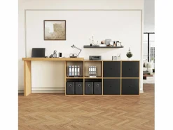 ModernLuxe Escritorio giratorio 360° 260×48×78 cm - con 4 compartimentos - 4 cajones - MDF - natural + negro Negro / Color natural claro New