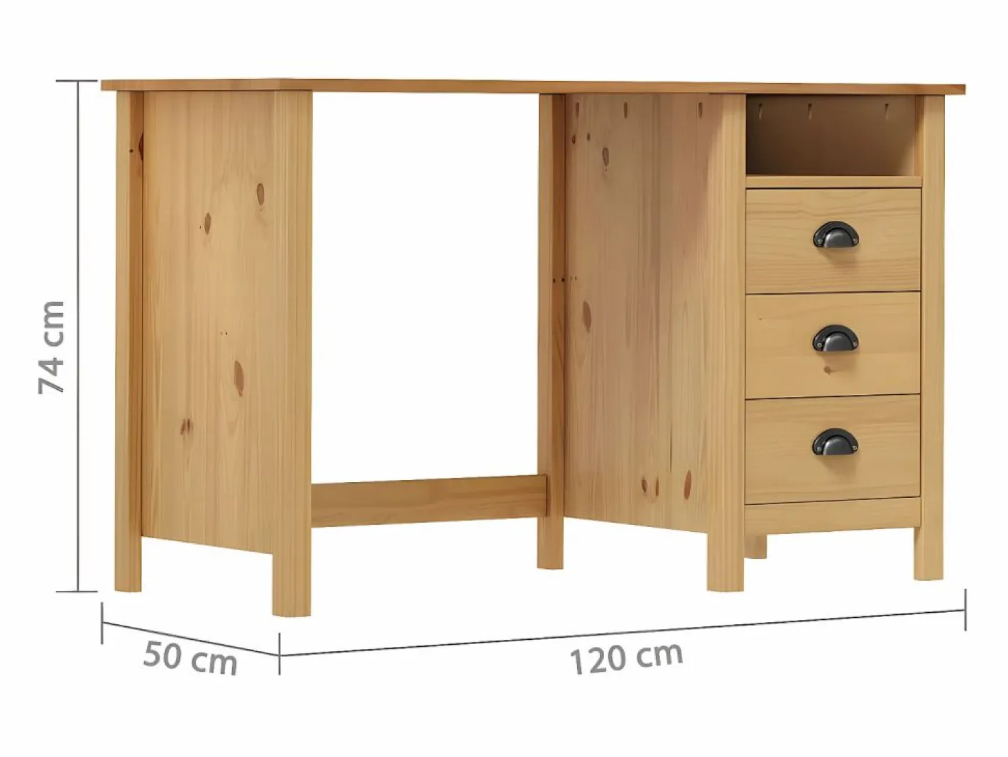 Clicnbuy Escritorio Tradicional|Escritorio Hill con 3 cajones madera de pino 120x50x74 cm