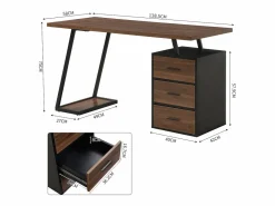 Escritorio industrial con estantes y cajones, MDF, metal, marrón (138,5x58x75 cm) Marru00f3n New