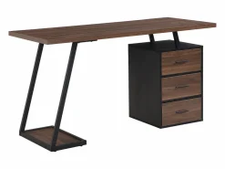 Escritorio industrial con estantes y cajones, MDF, metal, marrón (138,5x58x75 cm) Marru00f3n New