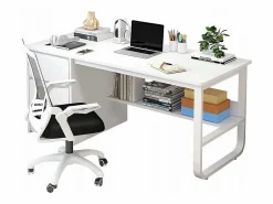 Mesa De Ordenador|Escritorio informático escandinavo de 100 cm con grandes estantes integrados, diseño moderno y ergonómico