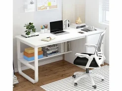 Mesa De Ordenador|Escritorio informático escandinavo de 100 cm con grandes estantes integrados, diseño moderno y ergonómico