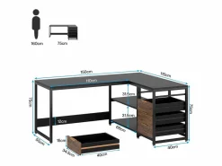 Tribesigns Escritorio informático en forma de L con cajones de almacenamiento, escritorio de oficina en forma de L reversible Negro