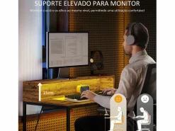 Escritorio Karlen estación de carga + estante elevado marrón 90,5x100x50 cm^Homcom Best