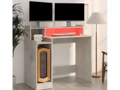 Clicnbuy Escritorio LED madera contrachapada hormigón 97x45x90 cm Gris Best
