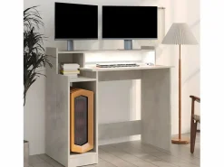 Clicnbuy Escritorio LED madera contrachapada hormigón 97x45x90 cm Gris Best