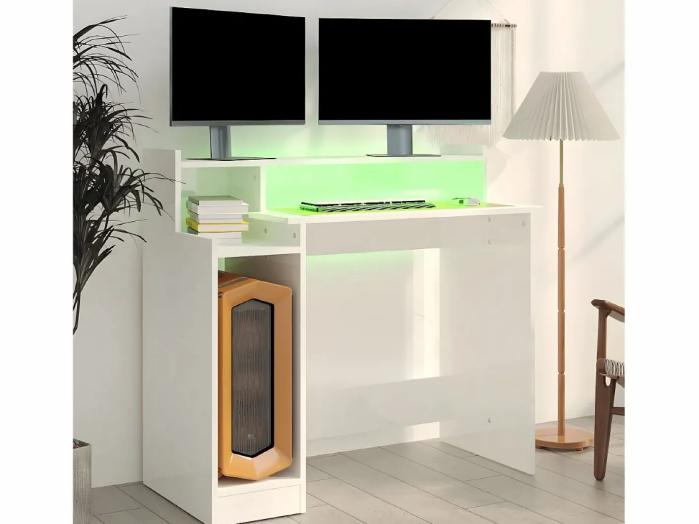 Clicnbuy Mesa Gaming|Escritorio LED madera contrachapada brillo 97x45x90 cm