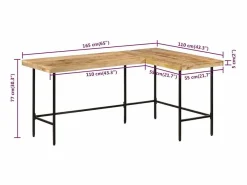 Clicnbuy Escritorio Rinconero|Escritorio madera maciza mango y hierro 165x110x77 cm