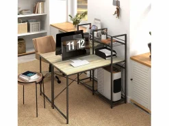 Homcom Escritorio Melón + estantería reversible natural/negro 115,5x110x53 cm Blanco Best