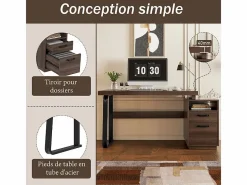 DripeX Escritorio moderno para computadora en MDF+Metal - con almacenamiento abierto y 2 cajones - Marrón - 161x54x76,3cm Marru00f3n Best