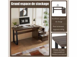 DripeX Escritorio moderno para computadora en MDF+Metal - con almacenamiento abierto y 2 cajones - Marrón - 161x54x76,3cm Marru00f3n Best