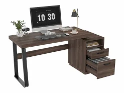 DripeX Escritorio moderno para computadora en MDF+Metal - con almacenamiento abierto y 2 cajones - Marrón - 161x54x76,3cm Marru00f3n Best