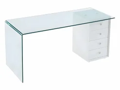 Vente-unique Escritorio Tradicional|Escritorio MURIEL - Cristal templado y MDF - Blanco