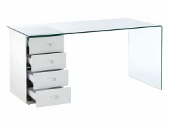Vente-unique Escritorio Tradicional|Escritorio MURIEL - Cristal templado y MDF - Blanco