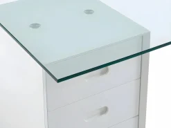 Vente-unique Escritorio Tradicional|Escritorio MURIEL - Cristal templado y MDF - Blanco