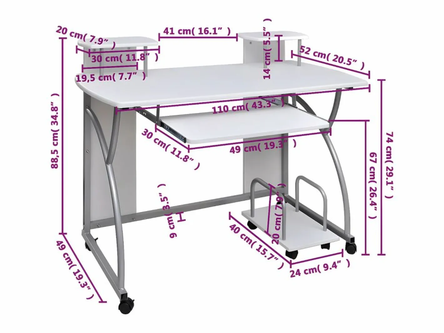 Clicnbuy Escritorio ordenador madera contrachapada 110x52x88,5 cm Blanco Hot