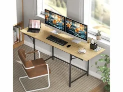 Escritorio para computadora plegable - con patas ajustables de metal - roble y negro - 170x58x78cm^DripeX Discount