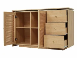 DripeX Mesa De Ordenador|Escritorio para computadora extensible - con 3 cajones y 2 puertas de ratán - función giratoria - MDF - 126x40x75cm