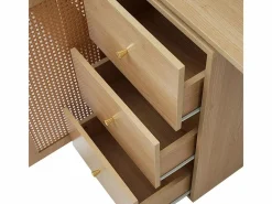 DripeX Mesa De Ordenador|Escritorio para computadora extensible - con 3 cajones y 2 puertas de ratán - función giratoria - MDF - 126x40x75cm