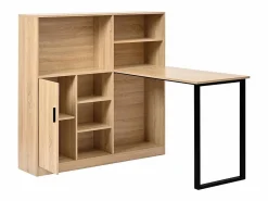 DripeX Escritorio para computadora con almacenamiento - 1 puerta y 7 nichos - patas de hierro - MDF - 120x50x120cm Color natural claro Hot