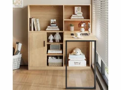 DripeX Escritorio para computadora con almacenamiento - 1 puerta y 7 nichos - patas de hierro - MDF - 120x50x120cm Color natural claro Hot