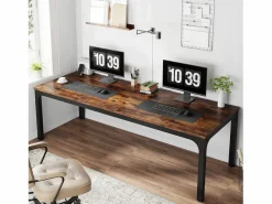 Escritorio para computadora , escritorio para computadora portátil, mesa de estudio, mesa de computadora portátil, escritorio doble largo para el dormitorio de la oficina en casa, 200 x 70 x 75 cm, marrón rústico^Tribesigns Best