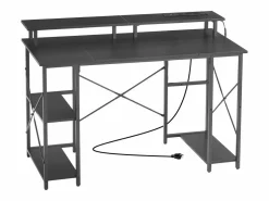 Escritorio para Ordenador SucceBuy 120x50x86,5 cm con Iluminación LED Inteligente y Tomas de Corriente, Mesa de Oficina para Computadora con Soporte para Monitor Negro Best
