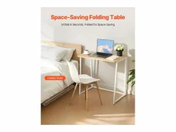 Escritorio para Ordenador SucceBuy Plegable 80 cm, Mesa de Oficina para Computadora Plegable para Espacios Pequeños, Estación de Trabajo en Tablero^