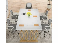 Tribesigns Mesa De Ordenador|Escritorio para ordenador, Mesa de escritorio informática de 160 cm Mesa de estudio moderna para PC Mesa de trabajo Mesa de comedor con patas doradas