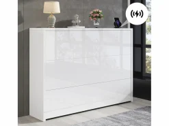 ModernLuxe Escritorio plegable 115×27×93 cm - con función de carga inalámbrica - con estantes y ruedas - Acabado de alto brillo - Blanco