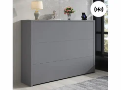 ModernLuxe Escritorio plegable 115×27×93 cm - con función de carga inalámbrica - con estantes y ruedas - Acabado de alto brillo - Gris Clearance