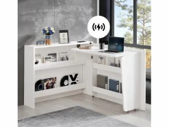 Merax Escritorio Rinconero|Escritorio plegable con cargador inalámbrico - 115 x 51 x 93 cm - Aparador y escritorio 2 en 1 - aglomerado -