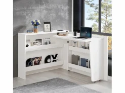 Merax Escritorio Rinconero|Escritorio plegable con cargador inalámbrico - 115 x 51 x 93 cm - Aparador y escritorio 2 en 1 - aglomerado -