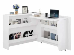 Merax Escritorio Rinconero|Escritorio plegable con cargador inalámbrico - 115 x 51 x 93 cm - Aparador y escritorio 2 en 1 - aglomerado -
