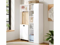 Merax Escritorio Rinconero|Escritorio plegable con estantes + USB - 104 x 30,5 x 160 cm - Librería y escritorio 2 en 1 - MDF -