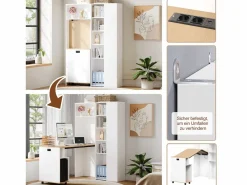 Merax Escritorio Rinconero|Escritorio plegable con estantes + USB - 104 x 30,5 x 160 cm - Librería y escritorio 2 en 1 - MDF -