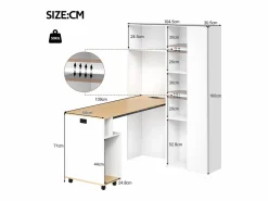 Merax Escritorio Rinconero|Escritorio plegable con estantes + USB - 104 x 30,5 x 160 cm - Librería y escritorio 2 en 1 - MDF -