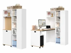 Merax Escritorio Rinconero|Escritorio plegable con estantes + USB - 104 x 30,5 x 160 cm - Librería y escritorio 2 en 1 - MDF -