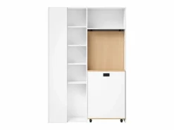 ModernLuxe Escritorio Rinconero|Escritorio plegable con estantes integrados - Librería + escritorio - Toma eléctrica y puerto USB - Estantes ajustables -