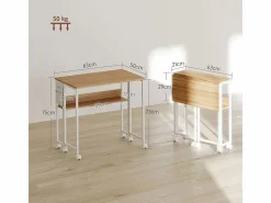 Escritorio plegable, diseño compacto, madera, natural, con estante y ruedas (63x50x75 cm)^ Sale