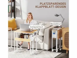 Escritorio plegable, diseño compacto, madera, natural, con estante y ruedas (63x50x75 cm)^ Sale