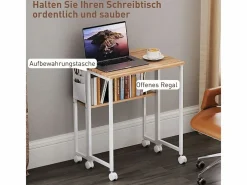 Escritorio plegable, diseño compacto, madera, natural, con estante y ruedas (63x50x75 cm)^ Sale
