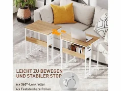 Escritorio plegable, diseño compacto, madera, natural, con estante y ruedas (63x50x75 cm)^ Sale