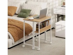 Escritorio plegable, diseño compacto, madera, natural, con estante y ruedas (63x50x75 cm)^ Sale