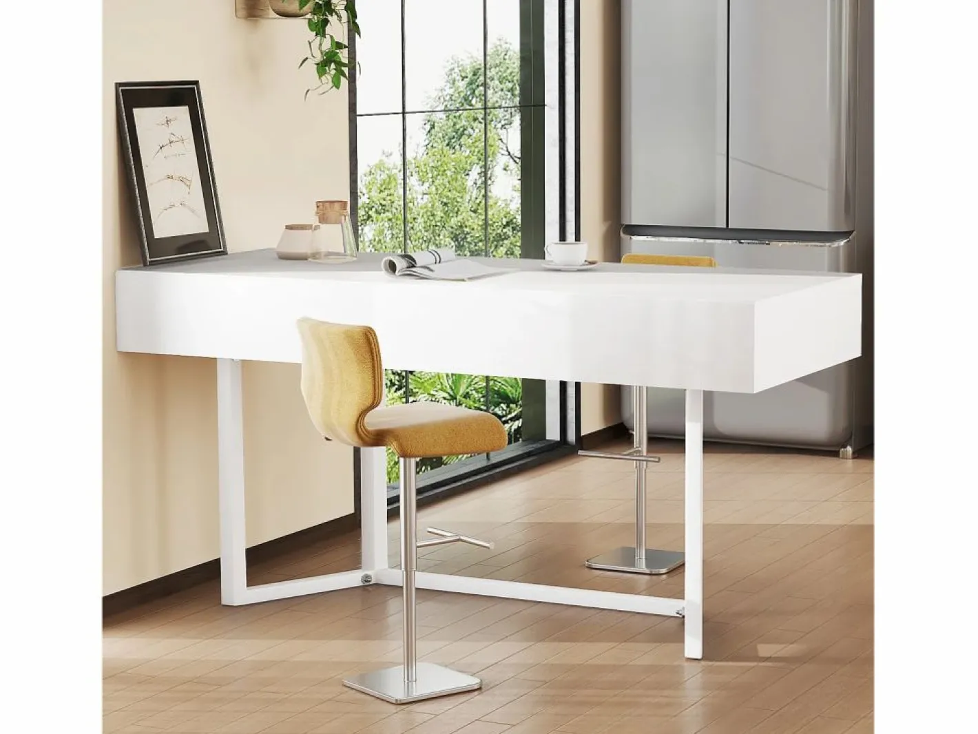 Escritorio plegable multifunción con enchufe europeo - MDF, negro y roble, con espacio de almacenamiento (120x50x76 cm) Blanco Outlet
